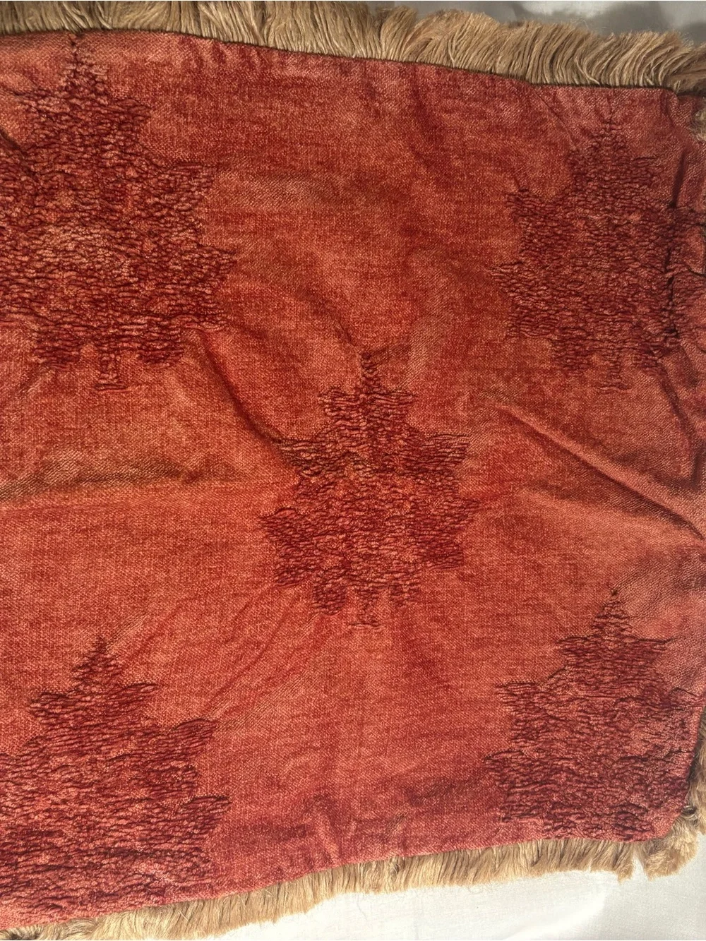 Burnt red zippered pillow cover with Fringe